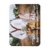 Elegante kalligrafie koppel foto save the date magneet (Verticaal)