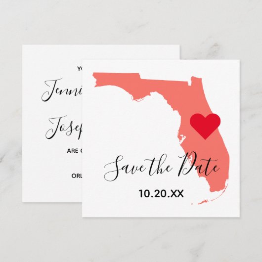 Elegante kalligrafie Koraal Florida Save the Date (Voorkant / Achterkant)