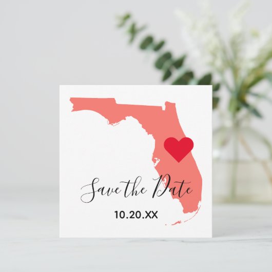 Elegante kalligrafie Koraal Florida Save the Date (Staand voorkant)