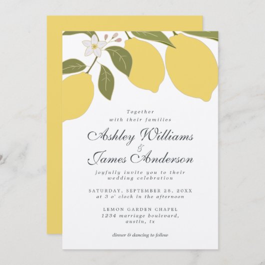 Elegante Kalligrafie Lemon Theme Huwelijksuitnodig Kaart (Voorkant / Achterkant)