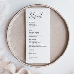 Elegante kalligrafie Let's Eat Wedding Dinner Menu<br><div class="desc">Herdenk je speciale dag met trouwmenukaarten die op elegante wijze de essentie van je liefdesverhaal vastleggen. Gemakkelijk aan te passen en perfect voor elke bruiloft of evenement. Klik op de knop "Aanpassen" en gebruik onze ontwerptool om deze sjabloon aan te passen. Bekijk de winkel voor grafisch ontwerp voor andere producten...</div>