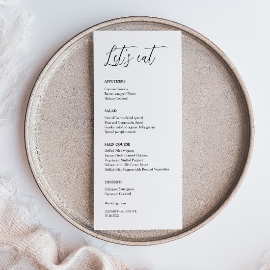 Elegante kalligrafie Let's Eat Wedding Dinner Menu