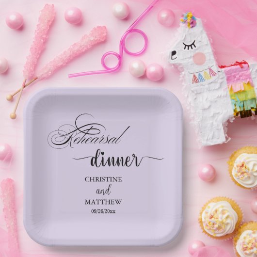 Elegante kalligrafie lichtpaarse repetitiediner papieren bordje (Feest)