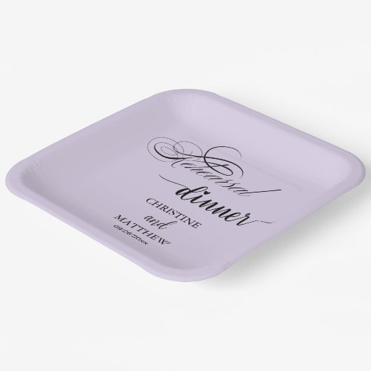 Elegante kalligrafie lichtpaarse repetitiediner papieren bordje (Gebogen)