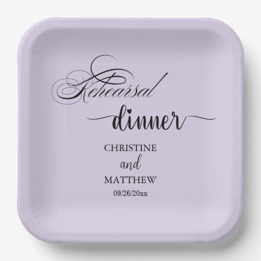 Elegante kalligrafie lichtpaarse repetitiediner papieren bordje (Voorkant)