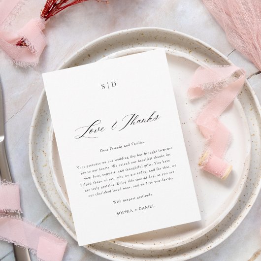 Elegante kalligrafie liefde & Bedankt moderne brui Plaatskaartje