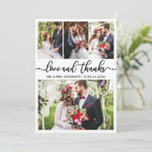 Elegante kalligrafie liefde dank 4 foto bruiloft bedankkaart (Staand voorkant)