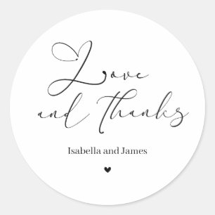 Elegante kalligrafie Liefde en Dank Huwelijksbedan Ronde Sticker