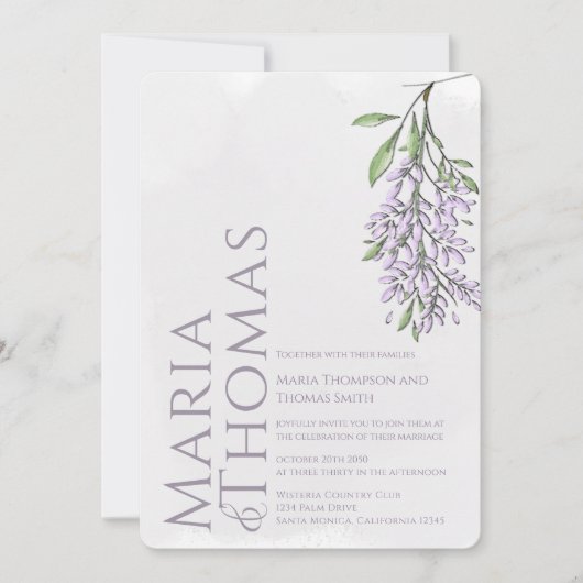 Elegante kalligrafie Lila Waterverf Bloemen Kaart (Voorkant)