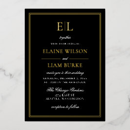 Elegante kalligrafie luxe zwart gouden bruiloft folie uitnodiging