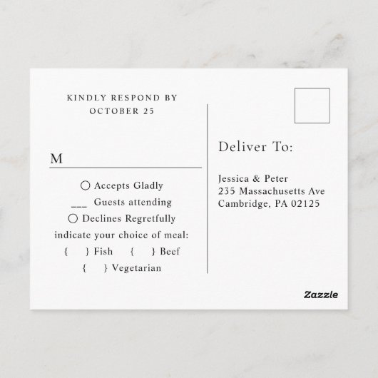 Elegante kalligrafie Menu Keuze Bruiloft RSVP (Achterkant)