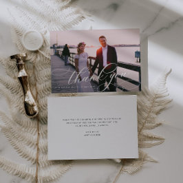 elegante kalligrafie met trouwfoto bedankkaart