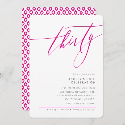 ELEGANTE Kalligrafie minimaal 30e partij heet roze Kaart (Voorkant / Achterkant)