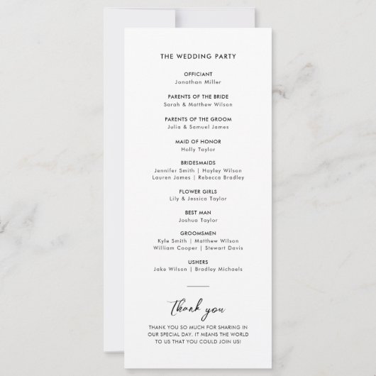 Elegante kalligrafie minimale bruiloft programma (Achterkant)