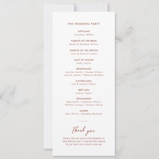 Elegante kalligrafie minimale bruiloft programma (Achterkant)