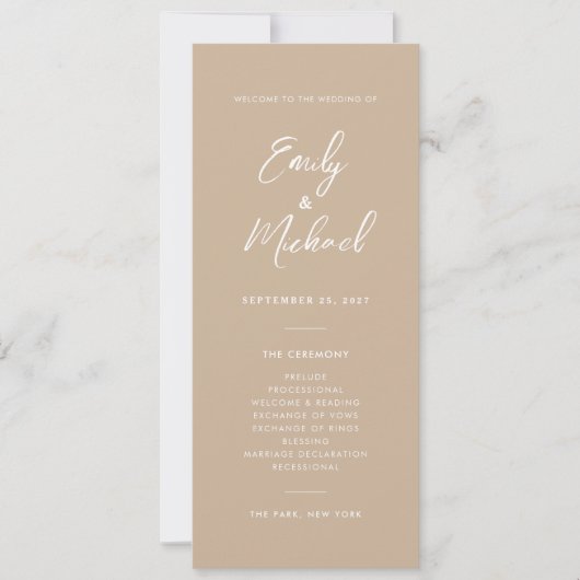 Elegante kalligrafie minimale bruiloft programma (Voorkant)