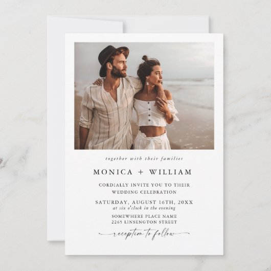 Elegante kalligrafie minimalistische bruiloft 2 FO Kaart (Achterkant)