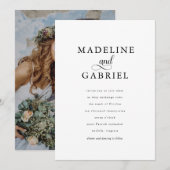 Elegante kalligrafie minimalistische foto bruiloft kaart (Voorkant / Achterkant)