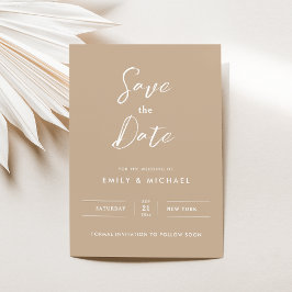 Elegante kalligrafie minimalistische Taupe bruilof Save The Date