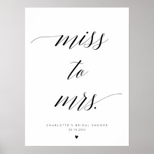 Elegante kalligrafie mis naar Mrs. Vrijgezellenfee Poster