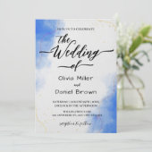 Elegante kalligrafie Modern Blue Waterverf bruilof Kaart (Staand voorkant)