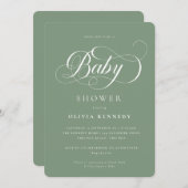 Elegante kalligrafie Modern Script Blue Baby showe Kaart (Voorkant / Achterkant)