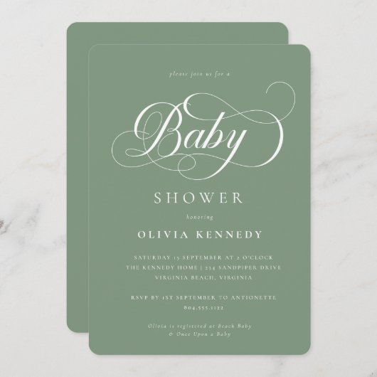 Elegante kalligrafie Modern Script Blue Baby showe Kaart (Voorkant / Achterkant)