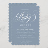 Elegante kalligrafie Modern Script Blue Baby showe Kaart (Voorkant / Achterkant)