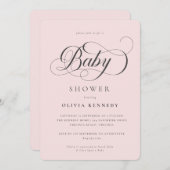 Elegante kalligrafie Modern Script Blue Baby showe Kaart (Voorkant / Achterkant)