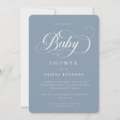 Elegante kalligrafie Modern Script Blue Baby showe Kaart (Voorkant)