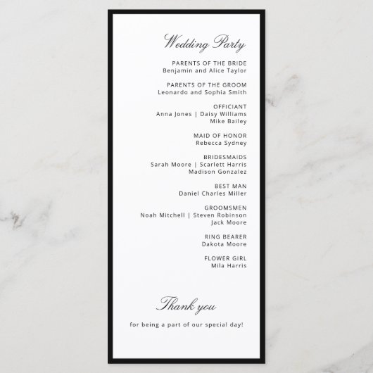 Elegante kalligrafie Modern Wedding Program Kaart (Achterkant)