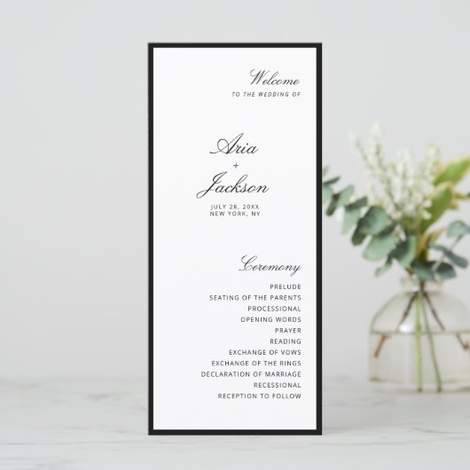 Elegante kalligrafie Modern Wedding Program Kaart (Staand voorkant)