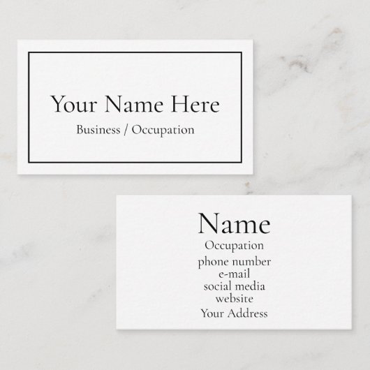 Elegante kalligrafie modern zwart wit visitekaartje (Voorkant / Achterkant)