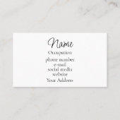 Elegante kalligrafie modern zwart wit visitekaartje (Achterkant)