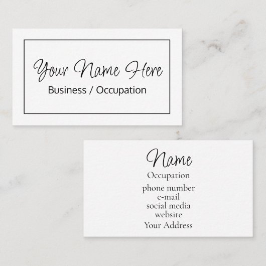 Elegante kalligrafie modern zwart wit visitekaartje (Voorkant / Achterkant)