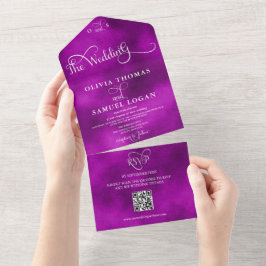 Elegante kalligrafie moderne bruiloft all in one uitnodiging