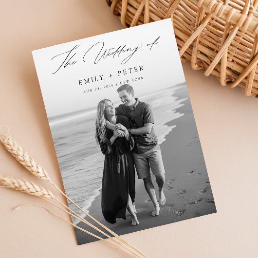 Elegante kalligrafie Moderne foto bruiloft Kaart