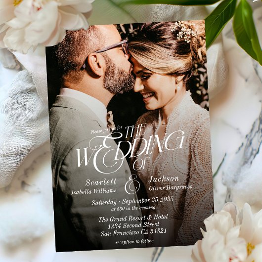 Elegante kalligrafie Moderne foto bruiloft Kaart