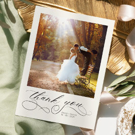 Elegante kalligrafie moderne foto's bruiloft bedankkaart