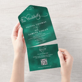 Elegante kalligrafie moderne trouwdag all in one uitnodiging