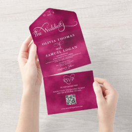 Elegante kalligrafie moderne trouwdag all in one uitnodiging