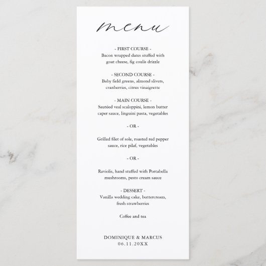 Elegante kalligrafie moderne trouwdag menu (Voorkant)