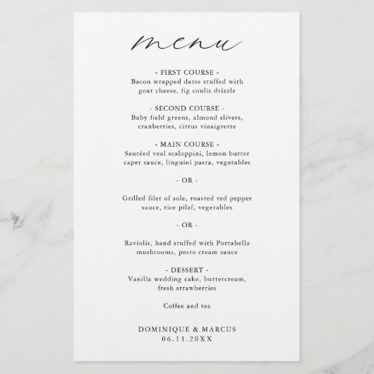 Elegante kalligrafie moderne trouwmenu (Voorkant)