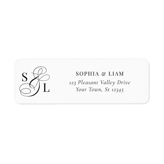 Elegante kalligrafie Monogram Bruiloft Retouradres Etiket (Voorkant)