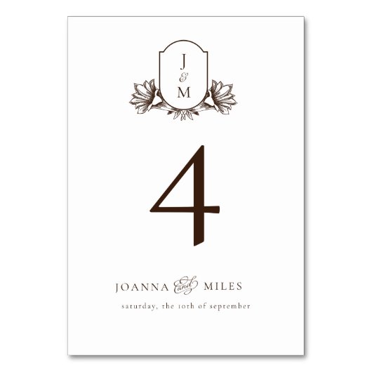 Elegante kalligrafie Monogram Crest Neutraal Bruin Kaart (Voorkant)