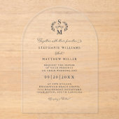 Elegante kalligrafie Monogram Crest Wedding Acryl Uitnodigingen (Voorkant)