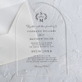 Elegante kalligrafie Monogram Crest Wedding Acryl Uitnodigingen