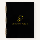 Elegante Kalligrafie Monogram Goud & Zwart Spiraal Notitieboek (Voorkant)