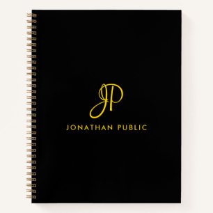 Elegante kalligrafie monogram goud & zwart spiraal notitieboek