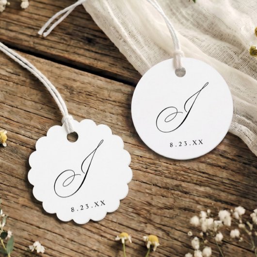 Elegante kalligrafie monogram initiaal J bruiloft Bedankjes Labels